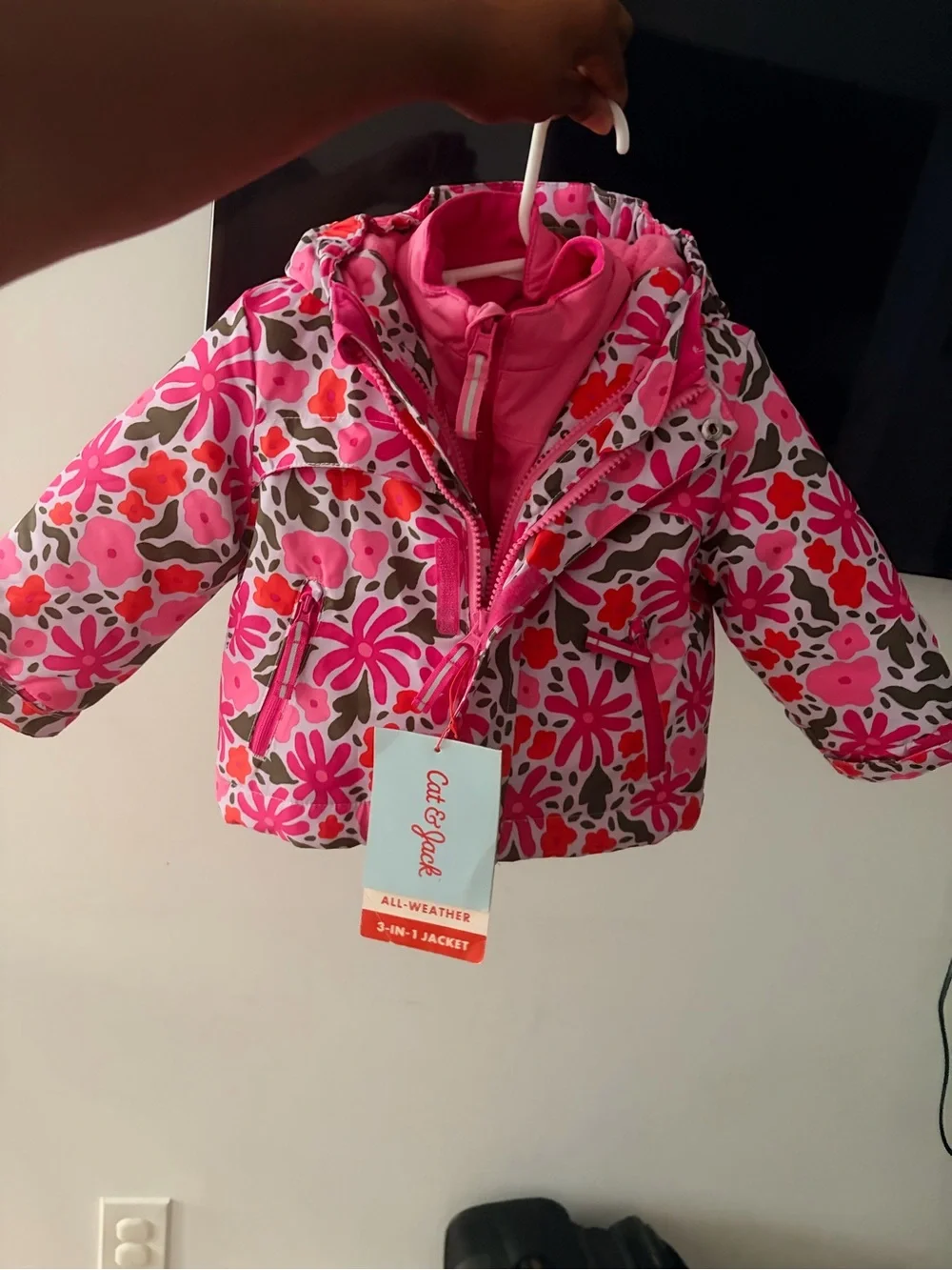 Cat & Jack Pink Floral 3-in-1 All-Weather Puffer Jacket